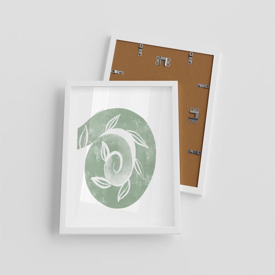 Plakat w ramie 30x40 - Zielony Świat Odpoczynku - abstrakcyjny zielony motyw, skandynawski design - rama biała