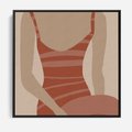 Obraz w ramie 50x50 - Kobiece Retro - minimalistyczny boho plakat, retro kobieta w stroju kąpielowym - rama czarna