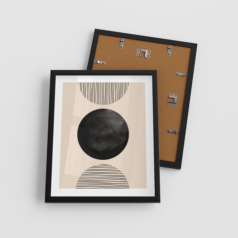 Plakat w ramie 40x50 - Minimalizm w Kształtach - geometryczny graficzny obraz, czarne koło - rama czarna