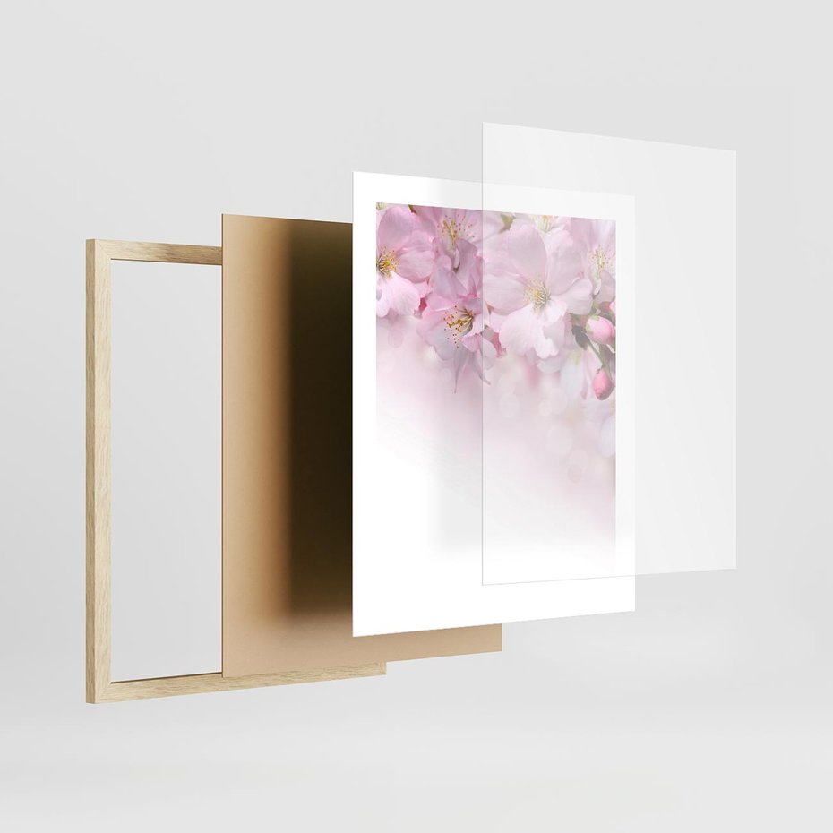 Plakat w ramie 40x50 - Kwitnąca Wiśnia - kwiaty, kwitnącej - rama drewno