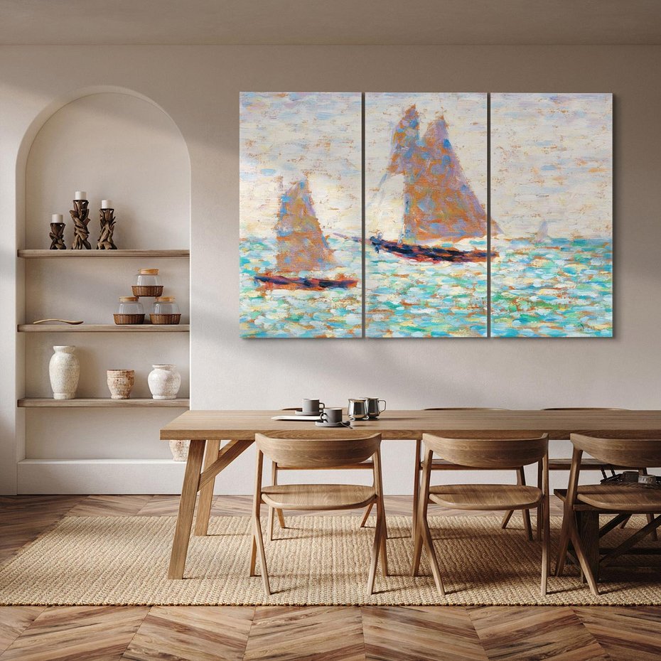 Obraz na płótnie 120x80 - "Dwie Żaglówki w Grandcamp" (1885) Georges Seurat - Reprodukcja - reprodukcja, obraz na płótnie