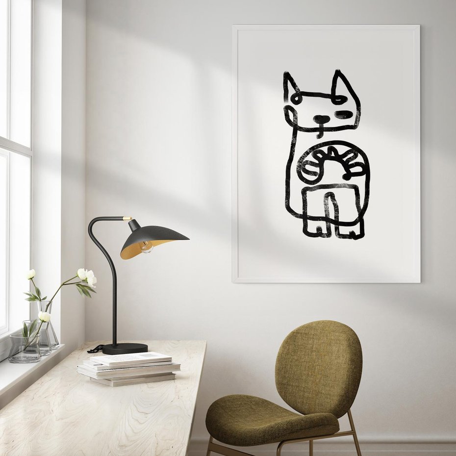 Plakat bez ramy 30x40 - Portret Kociej Duszy - szkic kota, prymitywizm