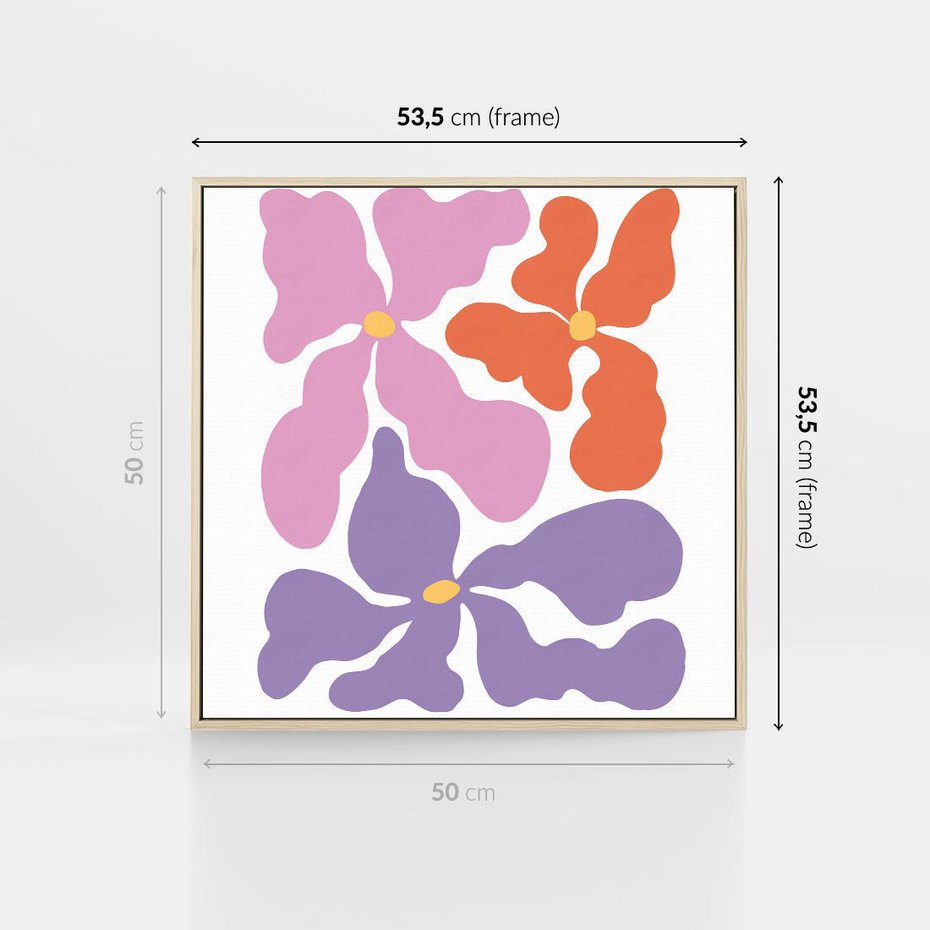 Obraz w ramie 50x50 - Bezgraniczne Wibracje - abstrakcyjne kolorowe kwiaty, minimlizm - rama drewno