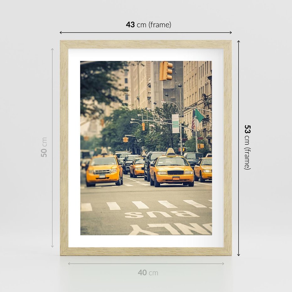 Plakat w ramie 40x50 - Miasto Taksówek - taksówki, miasto - rama drewno