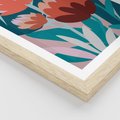 Plakat w ramie 30x40 - Symfonia Kwiatów - abstrakcyjna kompozycja kwiatowych form, kolor zgaszone - rama drewno