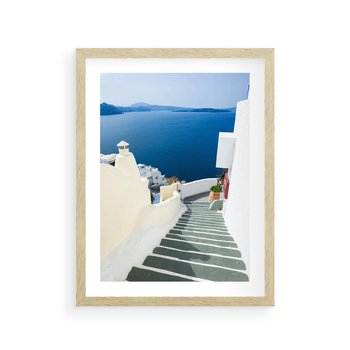 Plakat w ramie 30x40 - Malowniczy urok wyspy - Santorini, schodki - rama drewno