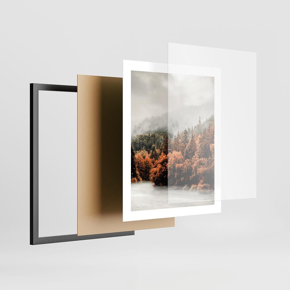 Plakat w ramie 40x50 - Jesienna Mgła - las, góry - rama czarna