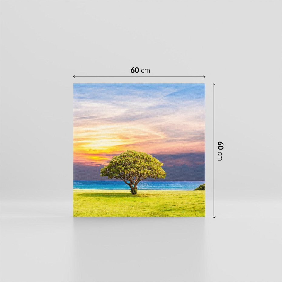Obraz na płótnie 60x60 - Drzewo, Morze, Trawa - Naturalna Harmonia - drzewo, morze
