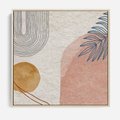 Obraz w ramie 80x80 - Liście i Geometrie - nowoczesny, akwarelowe plamy - rama drewno