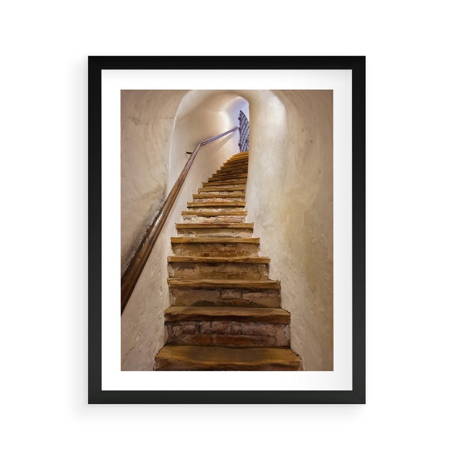Plakat w ramie 40x50 - Schody Wymiarów - schody, tunel - rama czarna