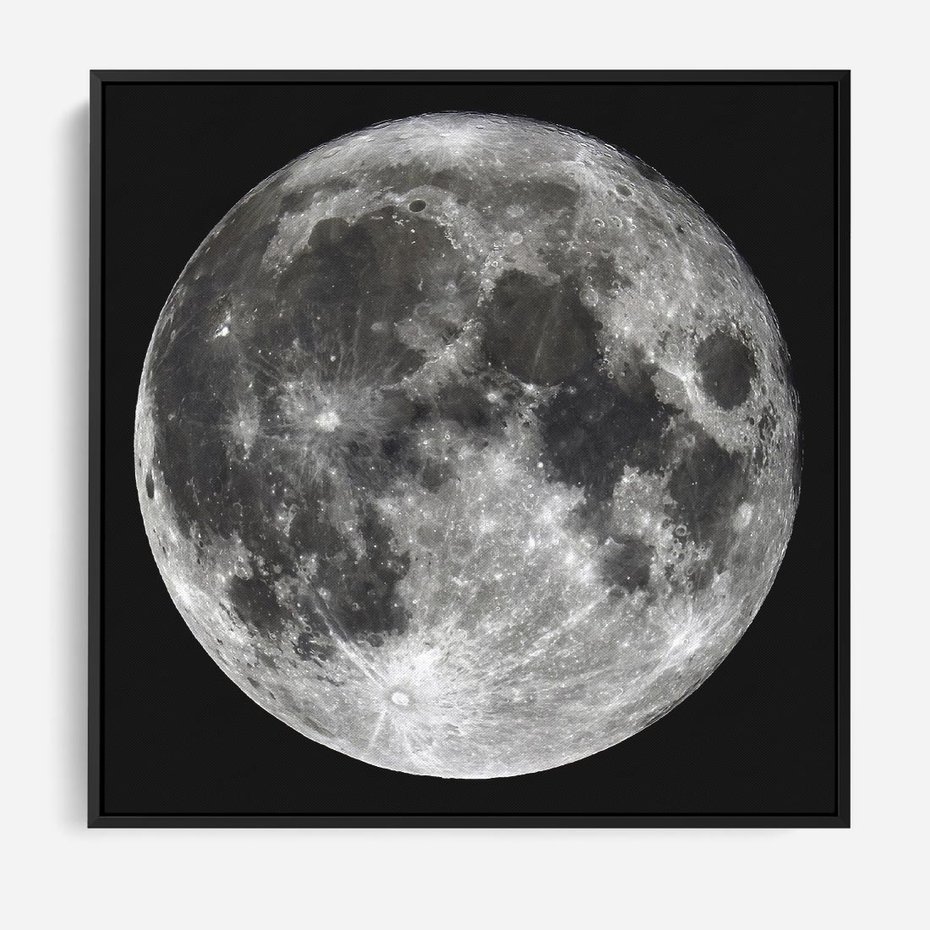 Obraz w ramie 50x50 - Księżycowa Aura - zdjęcie, ogromny księżyc na czarnym tle - rama czarna