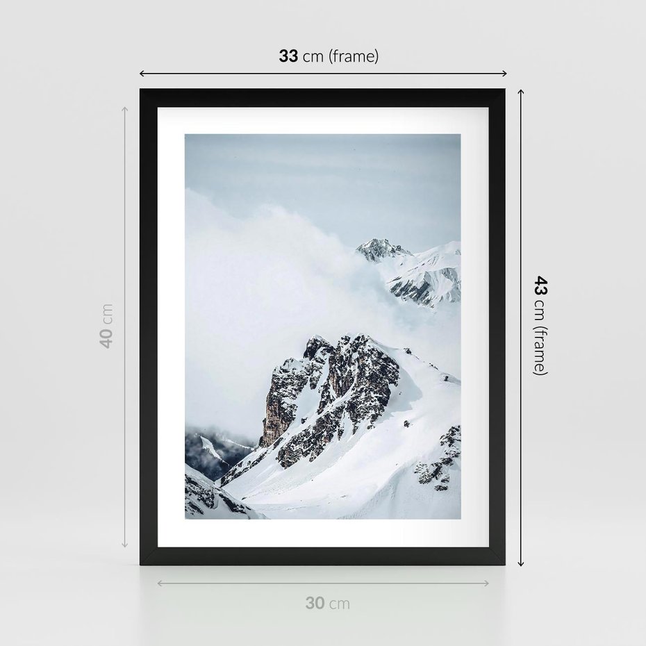 Plakat w ramie 30x40 - Górski Majestat - górskie szczyty pod śniegiem, górski krajobraz - rama czarna