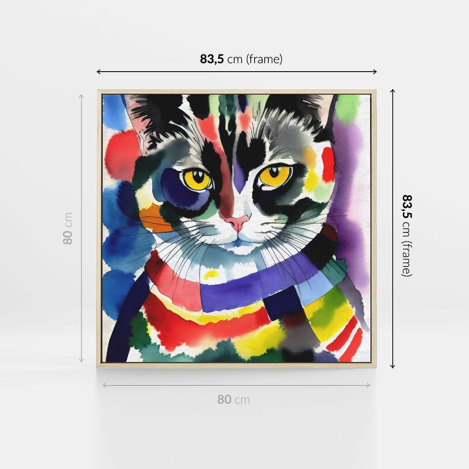 Obraz w ramie 80x80 - Koci Przyjaciel - abstrakcyjny obraz, akwarela - rama drewno