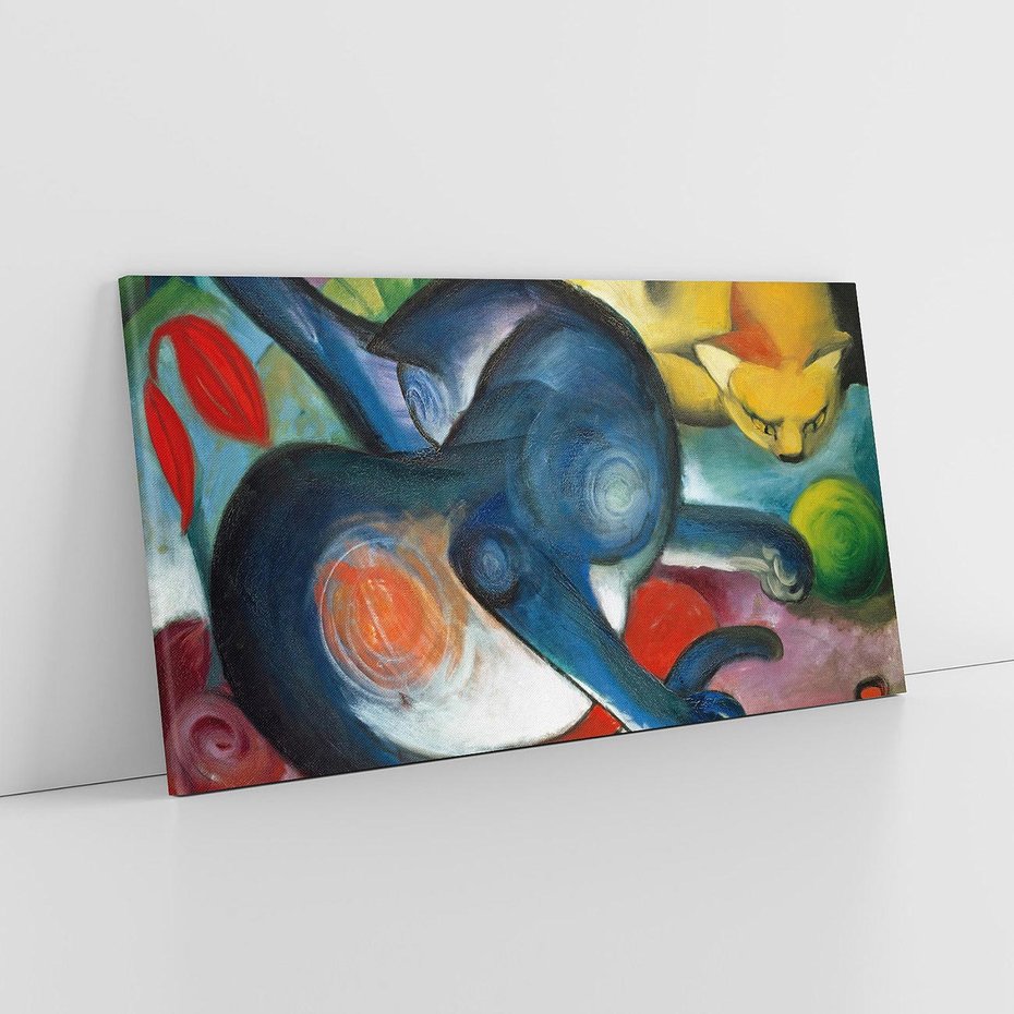 Obraz na płótnie 120x60 - "Dwa koty, niebieski i żółty" (1912) Franz Marc - Reprodukcja - reprodukcja, obraz na płótnie