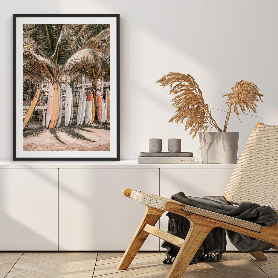 Plakat bez ramy 50x70 - Surfingowy Raj - deski surfingowe, na plaży