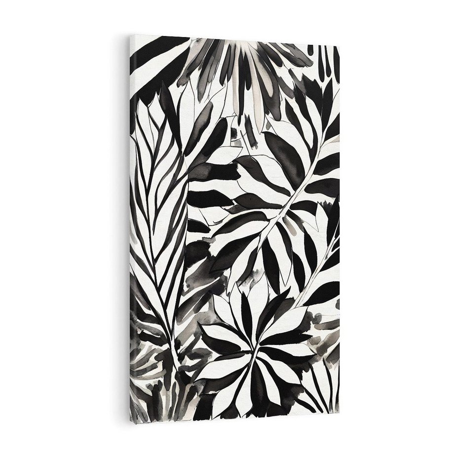 Obraz na płótnie 70x100 - Czarne Liście - akwarelowy obraz, czarno biały