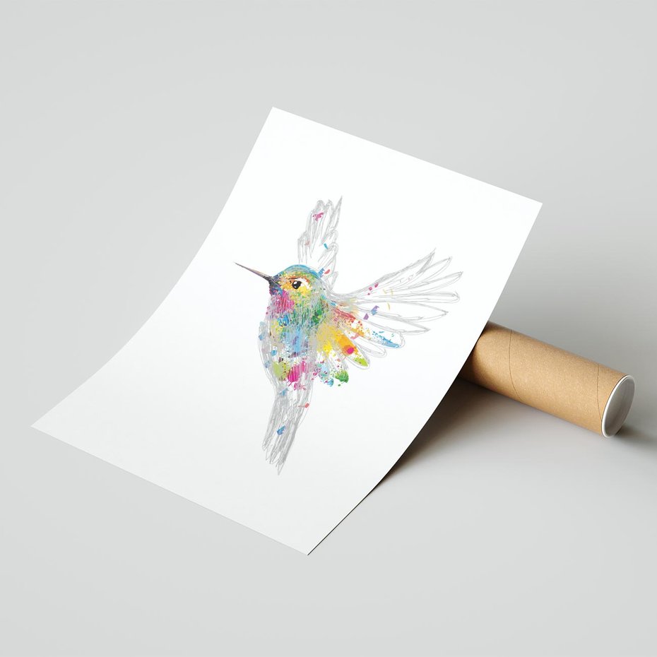 Plakat bez ramy 40x50 - Koliber w akwareli - akwarela, koliber