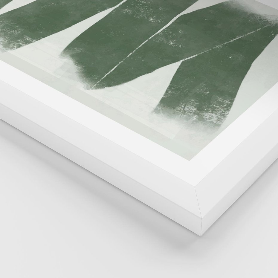 Plakat w ramie 40x50 - Zielone Refleksje - abstrakcja, zgaszony zielony kolor - rama biała