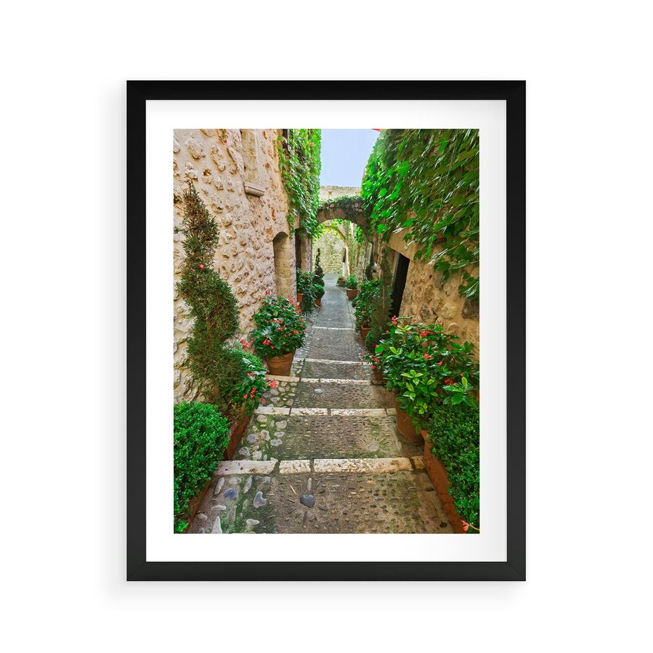 Plakat w ramie 40x50 - Magiczna podróż w głąb miasta - uliczka, perspektywa - rama czarna