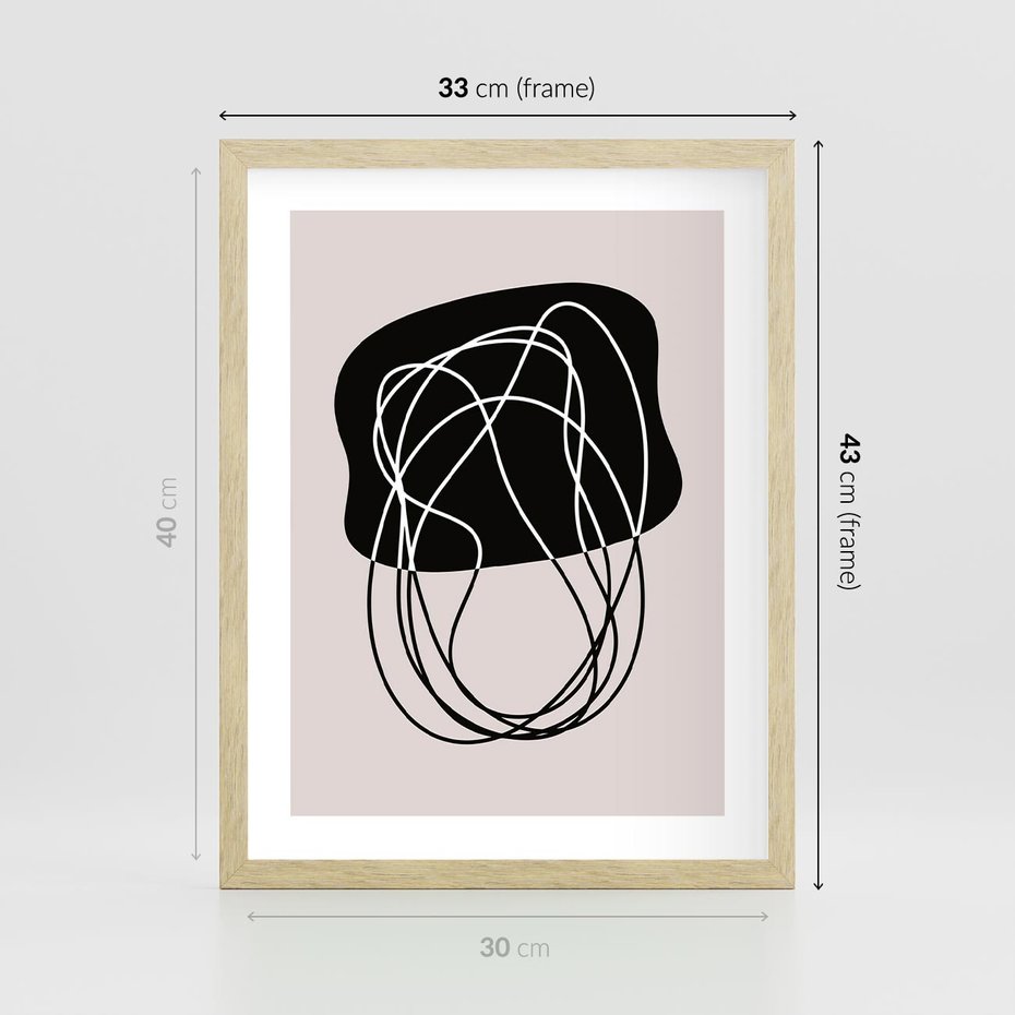 Plakat w ramie 30x40 - Abstrakcyjne Harmonie - abstrakcyjne szkicowane linie, minimalizm - rama drewno
