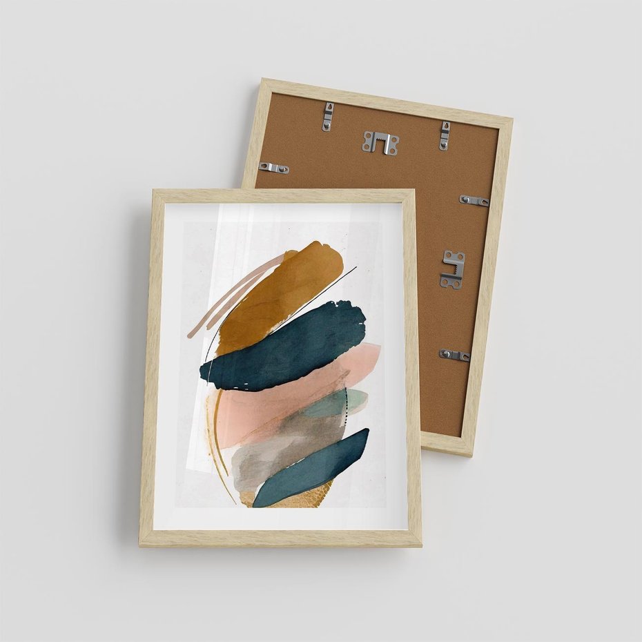 Plakat w ramie 30x40 - Migocące Impresje Przestrzeni - abstrakcyjny obraz, kolory ciepłe - rama drewno