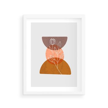 Plakat w ramie 30x40 - Kwiatowa Akwarela - akwarelowe kształty, brąz - rama biała