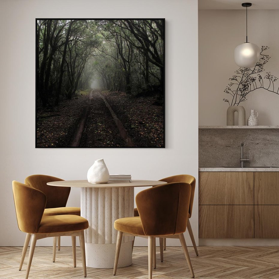 Obraz w ramie 50x50 - Urok Drogi - las, droga - rama czarna