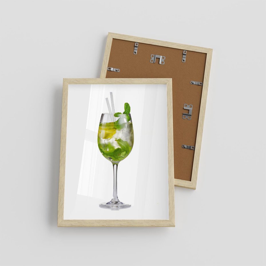 Plakat w ramie 30x40 - Limonkowy drink w letnim stylu - drink, limonka - rama drewno