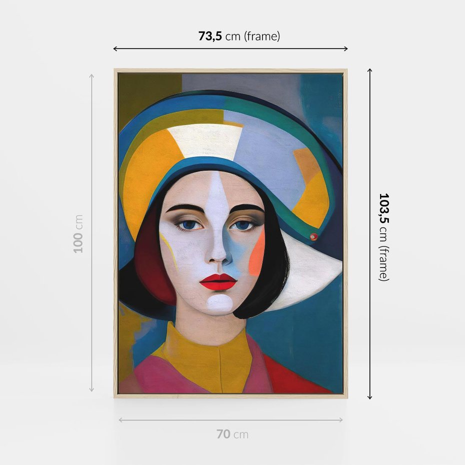 Obraz w ramie 70x100 - Kształtujące Widzenia - abstrakcyjny obraz olejny, portret twarzy kobiety - rama drewno