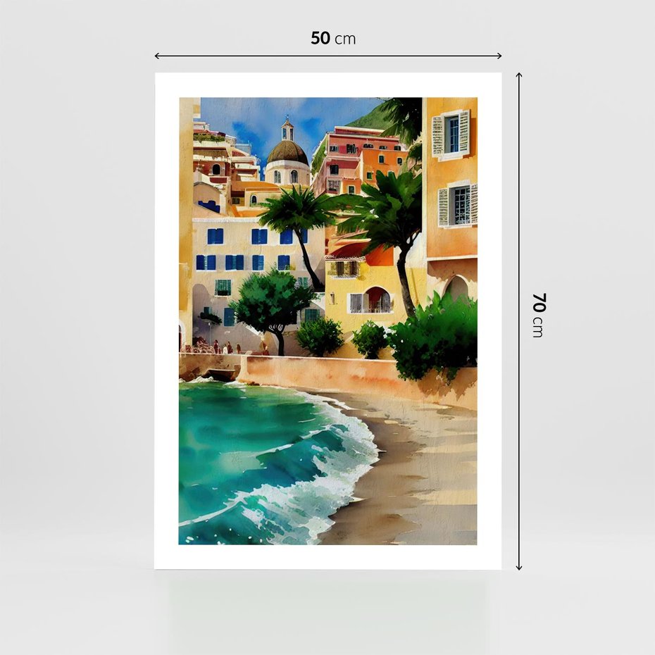 Plakat bez ramy 50x70 - Zamieszkajmy Tu - akwarela, śródziemnomorski klimat