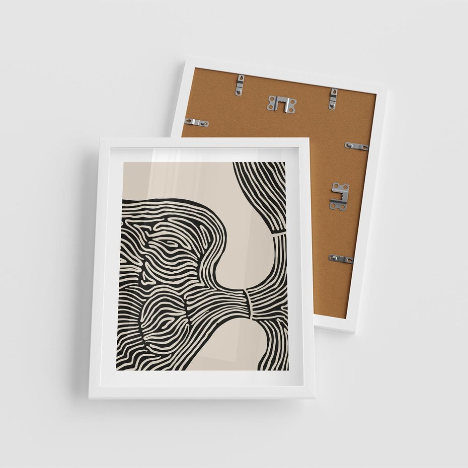 Plakat w ramie 40x50 - Harmonijne Kształty - abstrakcyjne ryciny, czarno biały - rama biała