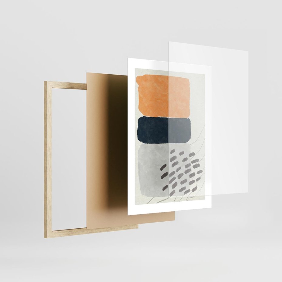 Plakat w ramie 30x40 - Impulsy Podróżnych Marzeń - geometryczne elementy, stonowane kolory - rama drewno
