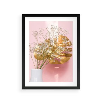 Plakat w ramie 40x50 - Blask Natury - złote, liście - rama czarna