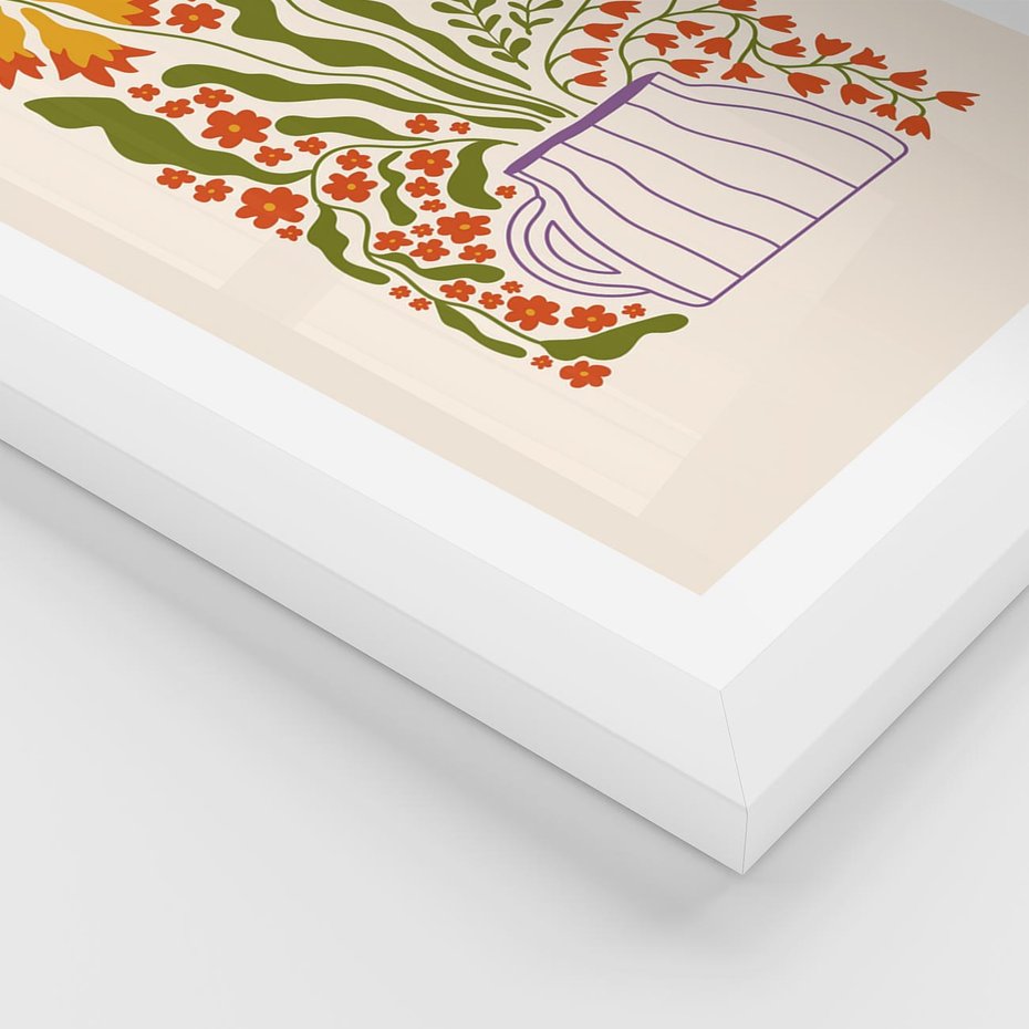 Plakat w ramie 40x50 - Świeżość Kwiatów - kwiaty w wazonie, minimalistyczna kompozycja - rama biała