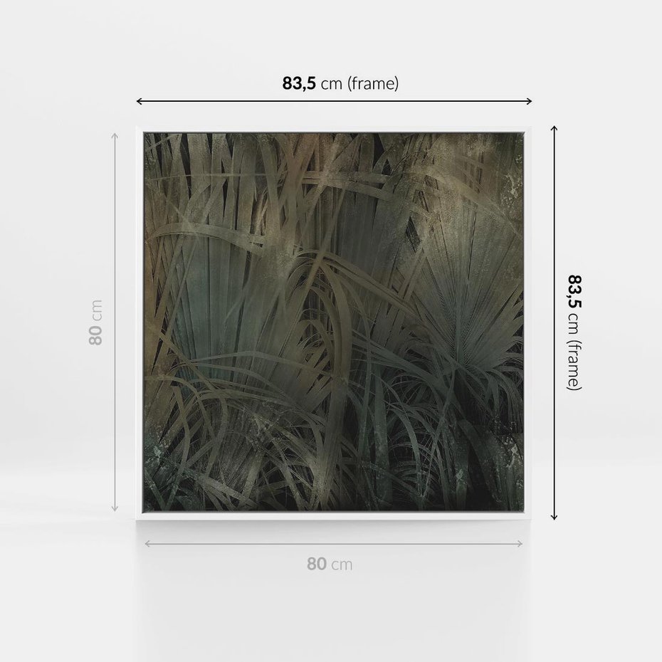 Obraz w ramie 80x80 - Światło w mroku duszy - liście traw, mroczny klimat - rama biała