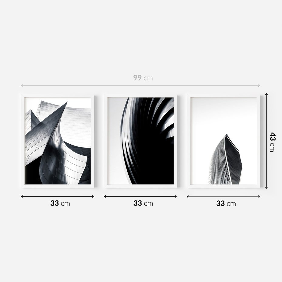 Zestaw obrazy w ramie 30x40 galeria - Nowoczesne, wieżowce, architektura - rama biała