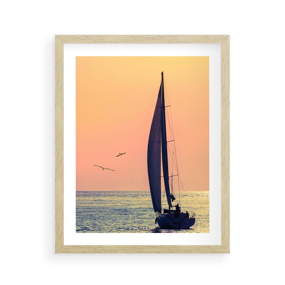 Plakat w ramie 40x50 - Żaglówka na Horyzoncie - żaglówka, jacht - rama drewno