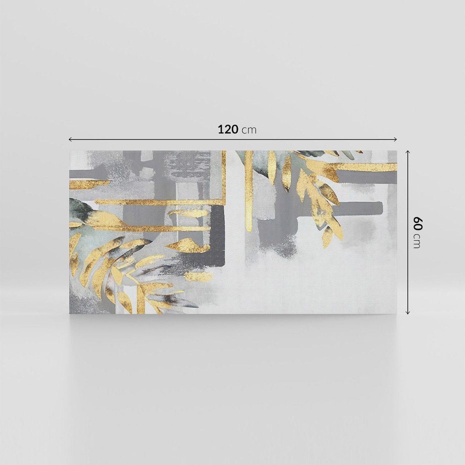 Obraz na płótnie 120x60 - Złote Palmy w Stylu Modern - geometryczne złote linie, szare tło