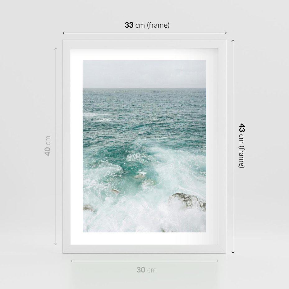 Plakat w ramie 30x40 - Wzburzony Żywioł - morze, ocean - rama biała