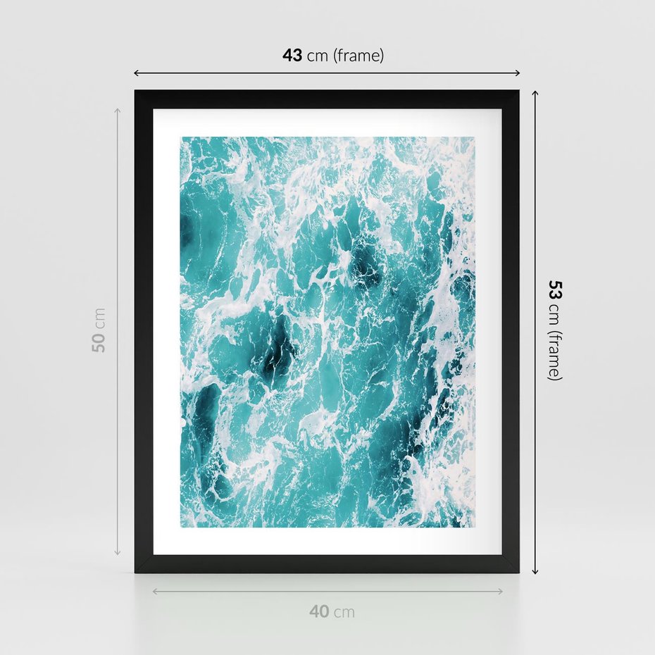 Plakat w ramie 40x50 - Wzburzony Ocean: Widok Z Góry - wzburzony ocean, błękitna woda - rama czarna