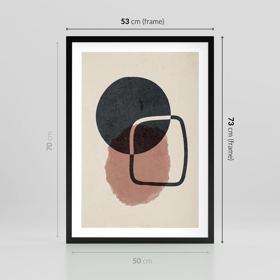 Plakat w ramie 50x70 - Abstrakcyjna Harmonia - abstrakcyjne nieregularne kształty, minimalistyczny plakat - rama czarna