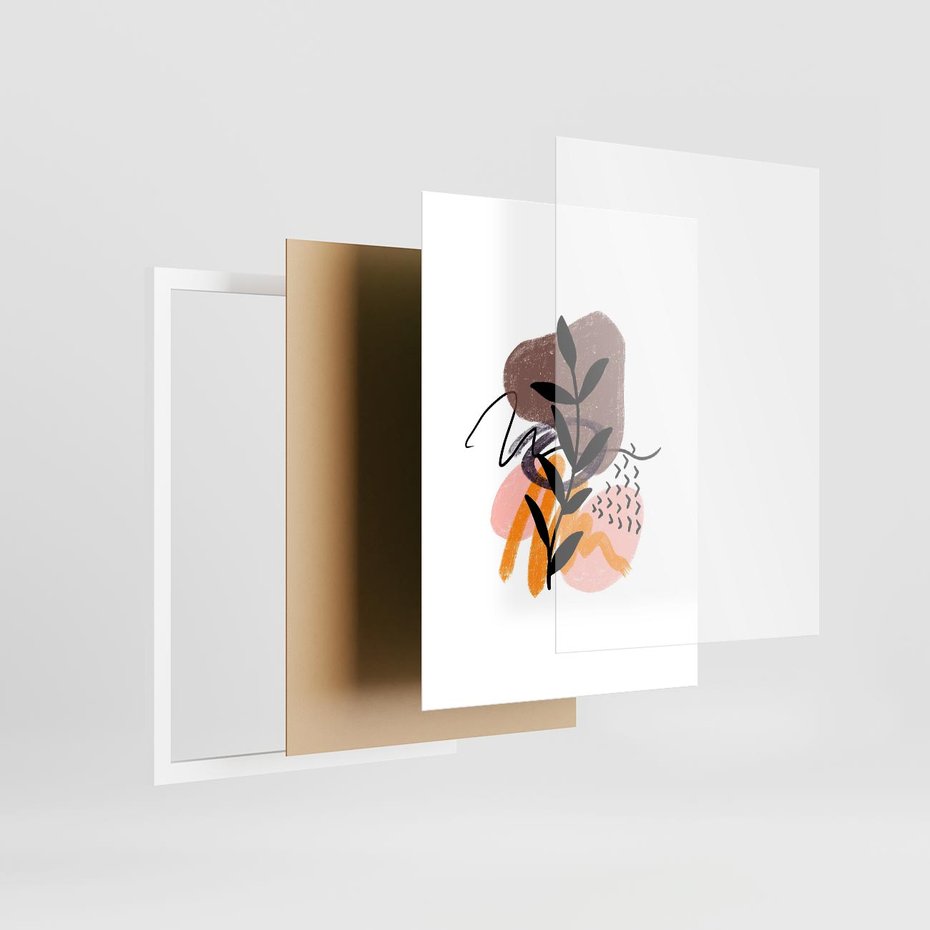Plakat w ramie 50x70 - Echa Kształtującej się Wyobraźni - abstrakcyjna sztuka, liść gałązka - rama biała