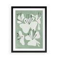 Plakat w ramie 50x70 - Rozkwitające Ukojenie - zgaszona zieleń, kwiaty - rama czarna