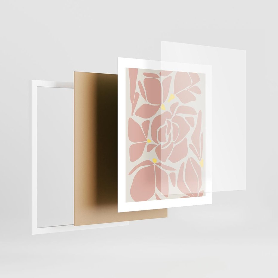 Plakat w ramie 40x50 - Rozplątane Akwarelowe Formy - abstrakcyjne boho kwiaty, kompozycja - rama biała