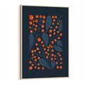 Obraz w ramie 80x120 - Symfonia liści i owoców - granatowe tło, pomarańczowe owoce jarzębiny - rama drewno