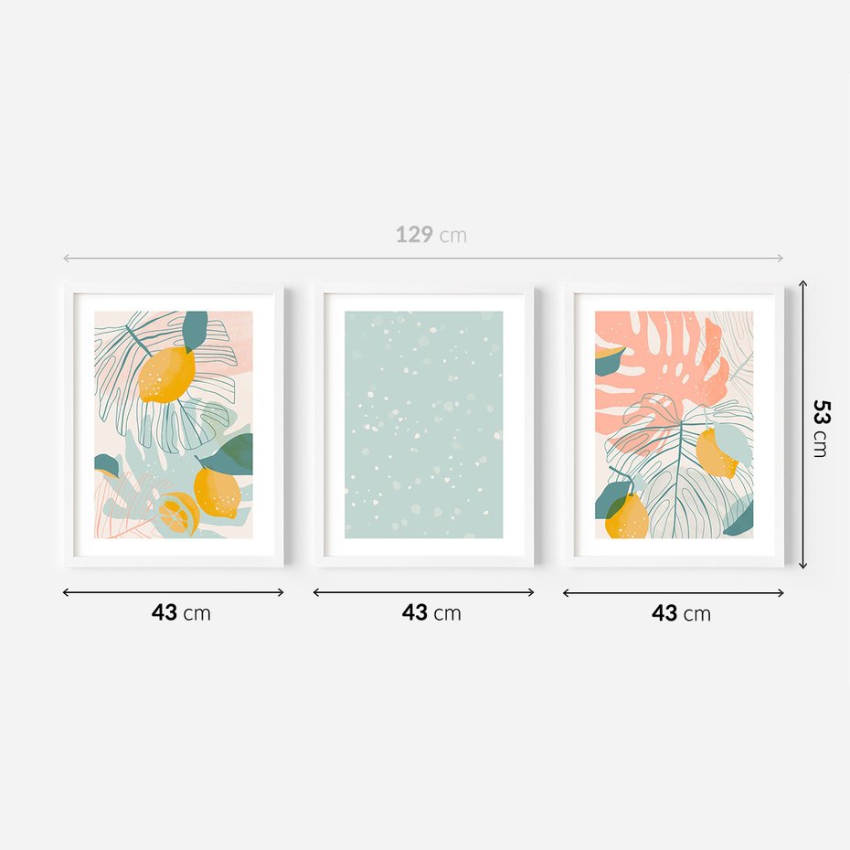 Zestaw obrazy w ramie 40x50 galeria - Monstera, liście, pastelowe, nowoczesne - rama biała