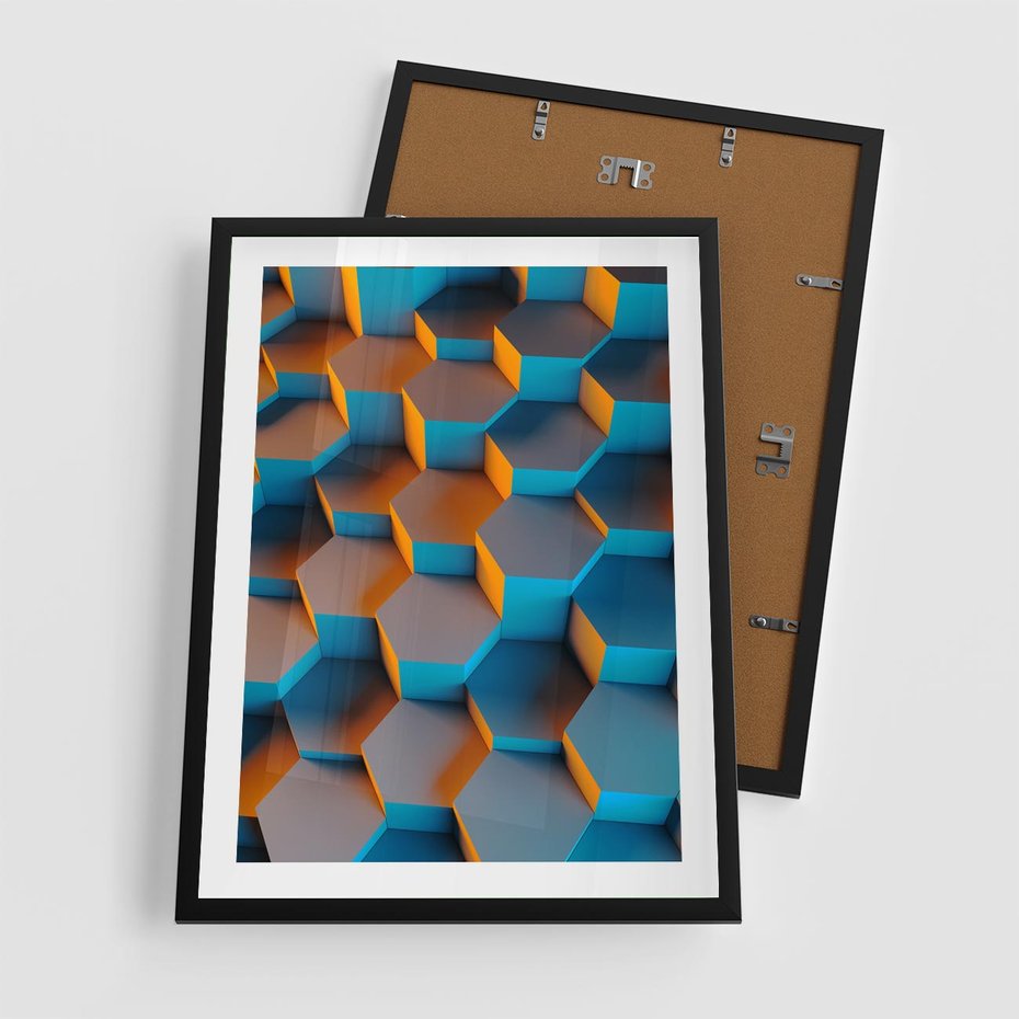 Plakat w ramie 50x70 - Trójwymiarowa Gra - geometryczna, 3D - rama czarna