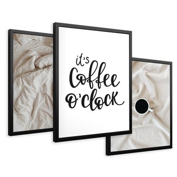 Zestaw obrazy w ramie 50x70 galeria - Kawa, w, łóżku, do, sypialni - rama czarna