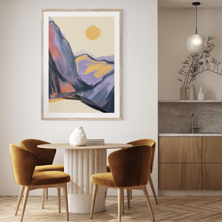 Plakat w ramie 40x50 - Ponad Szczytami - pastelowy krajobraz, nowoczesny plakat - rama drewno