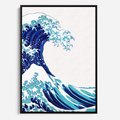 Obraz w ramie 70x100 - Fala Japandi - wielka fala w Kaganawie, obraz Hokusai - rama czarna